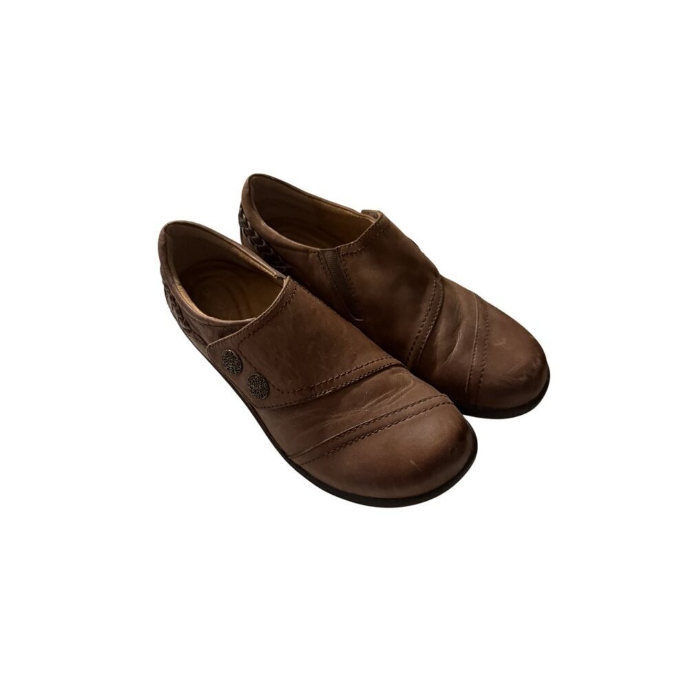Aetrex  Womens Brown Leather Slip-On Shoes With Braided Decorative Size 9 - Picture 2 of 9